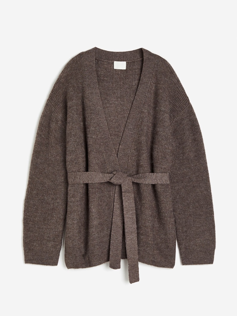 Brown Tie-Waist Knit Cardigan